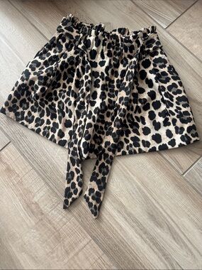 Zara XS Leopard Print Tie-Waist Scrunch Waist  Shorts Beige & Black